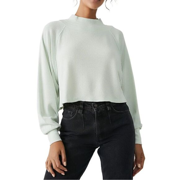 NWT Free People Fun Times Turtleneck Mick Iced Sage Waffle Knit Cotton Slouchy - Picture 7 of 7